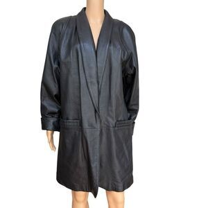 WILSONS LEATHER vintage 80s 100% Leather Coat Black  oversized size M